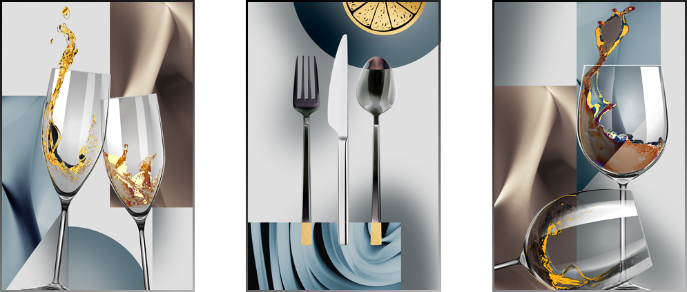 TRANH TREO TƯỜNG PHÒNG ĂN - TRANH TĨNH VẬT GHÉP BỘ 3 BỨC | MÃ G-450