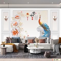 BST32 - TRANH DÁN TƯỜNG 3D - TRANG TRÍ PHÒNG KHÁCH, VÁCH TIVI, SAU SOFA - CHỦ ĐỀ PHÀO CHỈ TÂN CỔ ĐIÊN - KHỔ LỚN