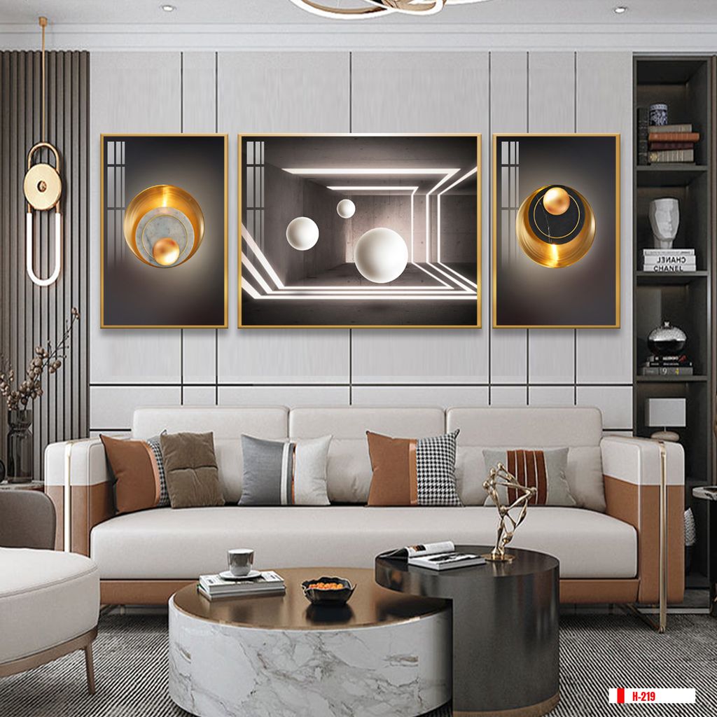 TRANH TREO PHÒNG KHÁCH HIỆN ĐẠI TRỪU TƯỢNG - TRANH GHÉP BỘ 3 BỨC | MÃ H-219