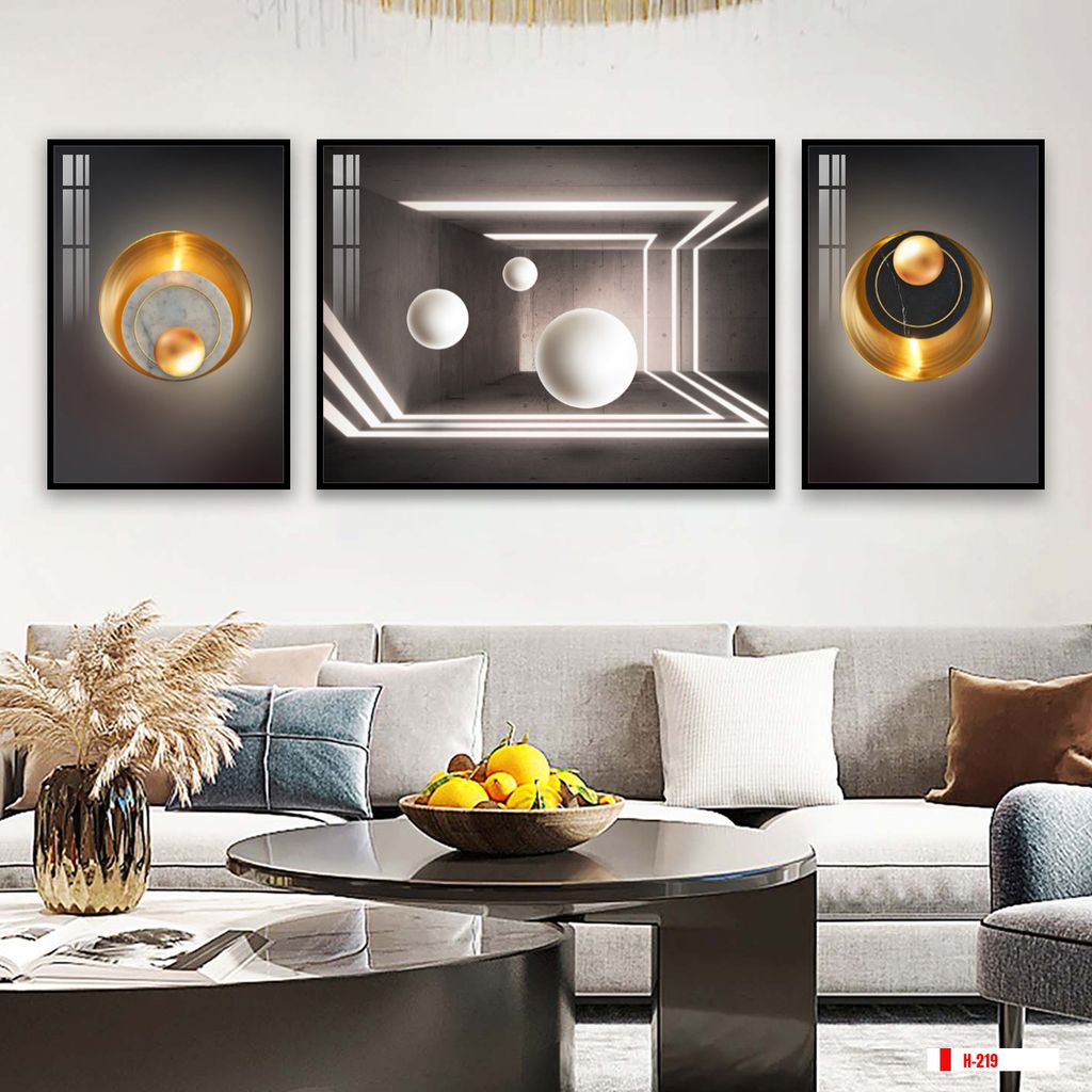 TRANH TREO PHÒNG KHÁCH HIỆN ĐẠI TRỪU TƯỢNG - TRANH GHÉP BỘ 3 BỨC | MÃ H-219