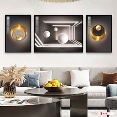 TRANH TREO PHÒNG KHÁCH HIỆN ĐẠI TRỪU TƯỢNG - TRANH GHÉP BỘ 3 BỨC | MÃ H-219