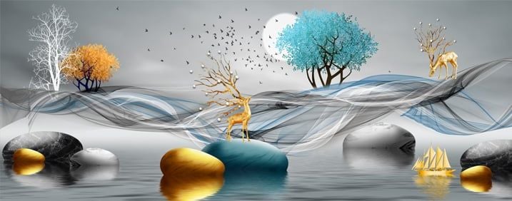 TRANH TREO PHÒNG NGỦ KHỔ LỚN - TRANH HƯƠU TÀI LỘC | MÃ H-257