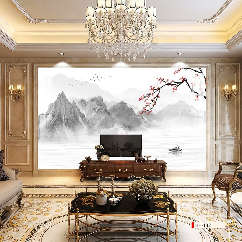 TRANH PVC ỐP TƯỜNG - VÁCH TRANG TRÍ QUẦY LỄ TÂN - TRANH VÂN ĐÁ PHONG CẢNH | MÃ HH-132