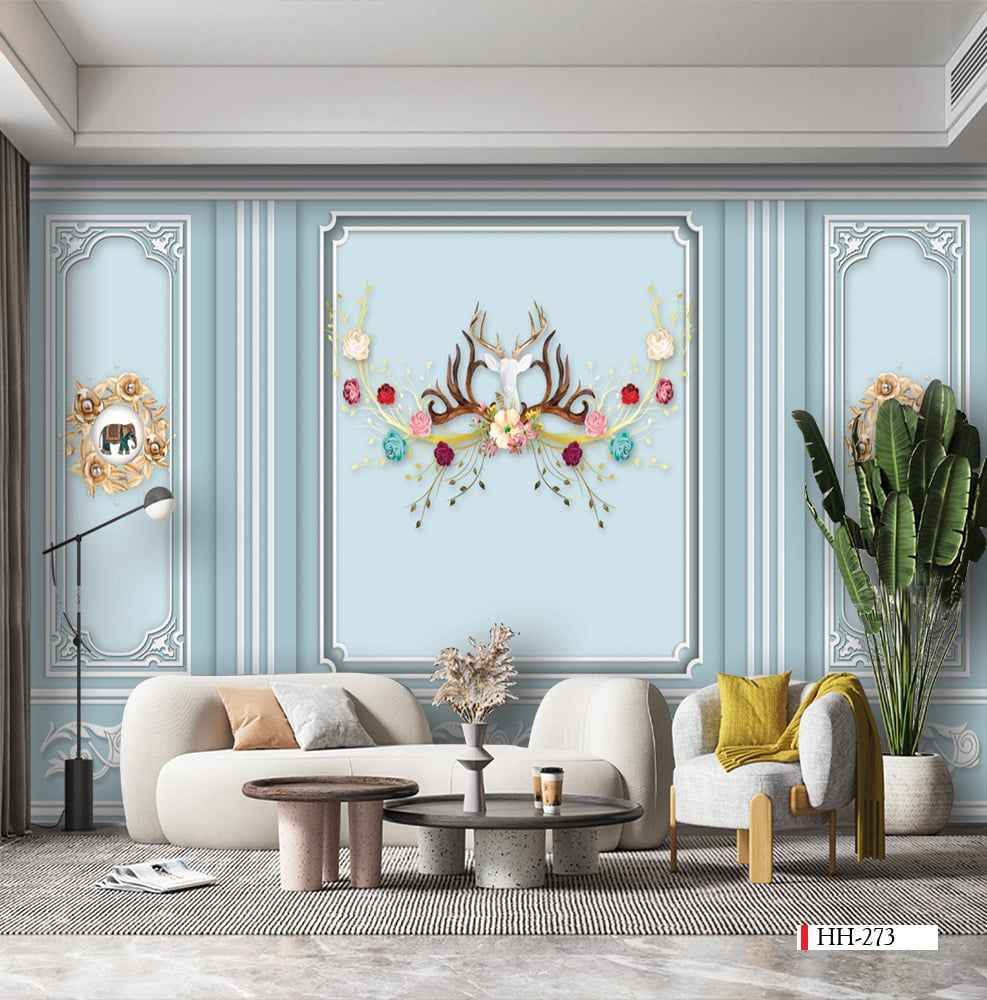 TRANH VẢI DÁN TƯỜNG 3D PHÒNG KHÁCH - TRANH VẢI TÂN CỔ ĐIỂN | MÃ HH-273