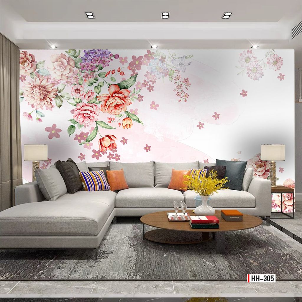 TRANH VẢI DÁN TƯỜNG 3D PHÒNG KHÁCH - TRANH HOA 3D | MÃ HH-305