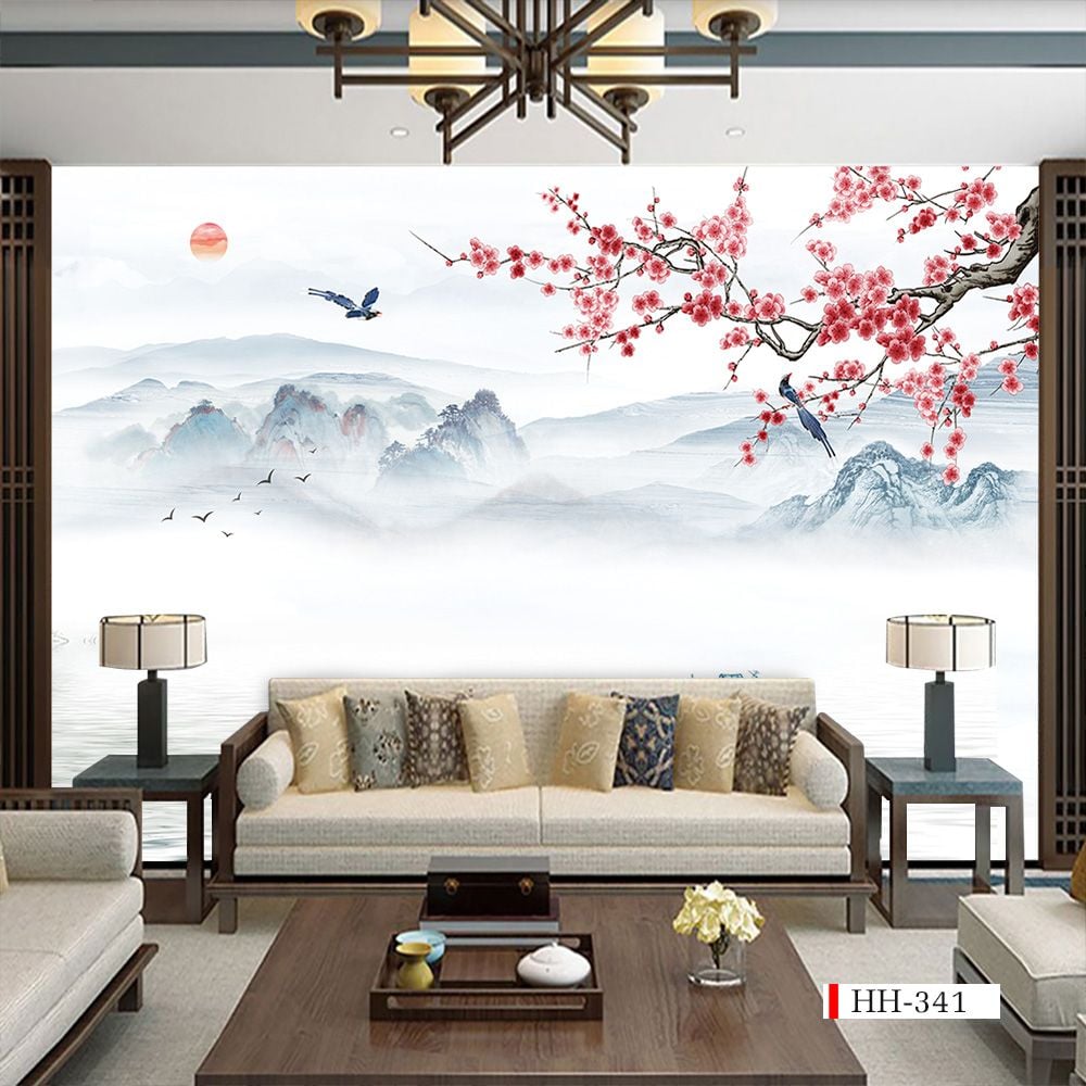 TRANH VẢI DÁN TƯỜNG 3D PHÒNG KHÁCH - TRANH HOA 3D | MÃ HH-341