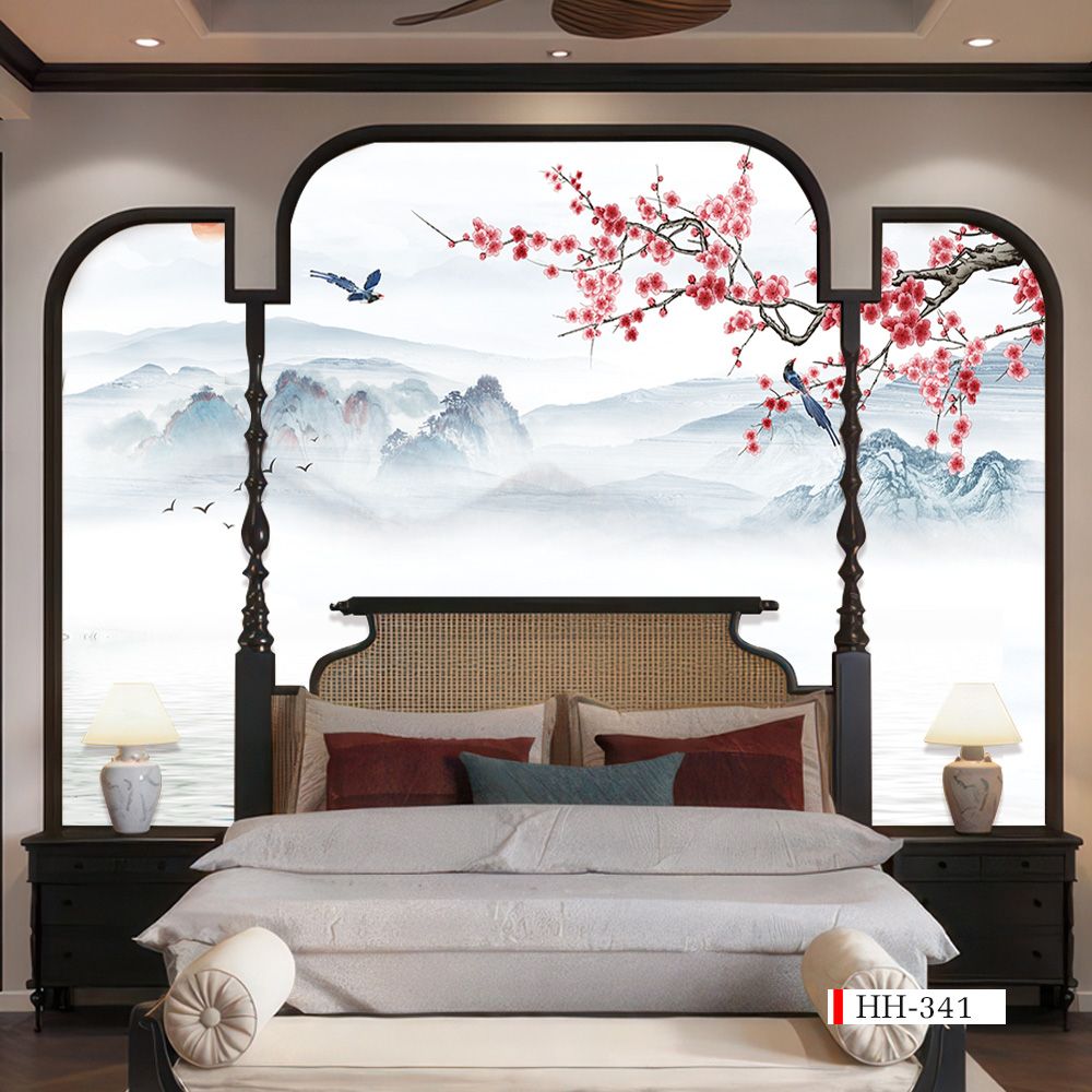 TRANH VẢI DÁN TƯỜNG 3D PHÒNG KHÁCH - TRANH HOA 3D | MÃ HH-341