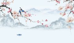 TRANH VẢI DÁN TƯỜNG 3D PHÒNG NGỦ, PHÒNG KHÁCH - TRANH DÁN TƯỜNG HOA 3D - HOA ĐÀO - INDOCHINE KHỔ LỚN | MÃ HH-344