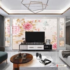 TRANH PVC ỐP TƯỜNG - VÁCH TRANG TRÍ TIVI PHÒNG KHÁCH - TRANH VÂN ĐÁ HOA 3D | MÃ Hoa3D-01