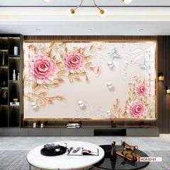 TRANH PVC ỐP TƯỜNG - VÁCH TRANG TRÍ TIVI PHÒNG KHÁCH - TRANH VÂN ĐÁ HOA 3D | MÃ Hoa3D-01