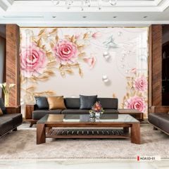 TRANH PVC ỐP TƯỜNG - VÁCH TRANG TRÍ TIVI PHÒNG KHÁCH - TRANH VÂN ĐÁ HOA 3D | MÃ Hoa3D-01