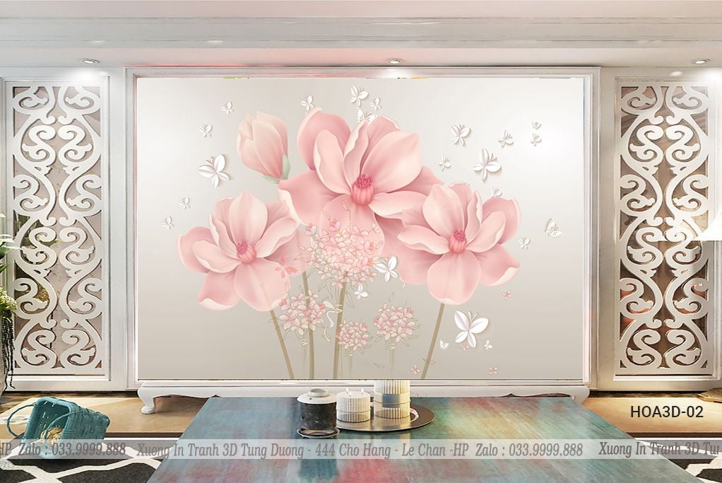 TRANH PVC ỐP TƯỜNG - VÁCH TRANG TRÍ TIVI PHÒNG KHÁCH - TRANH VÂN ĐÁ HOA 3D | MÃ Hoa3D-02