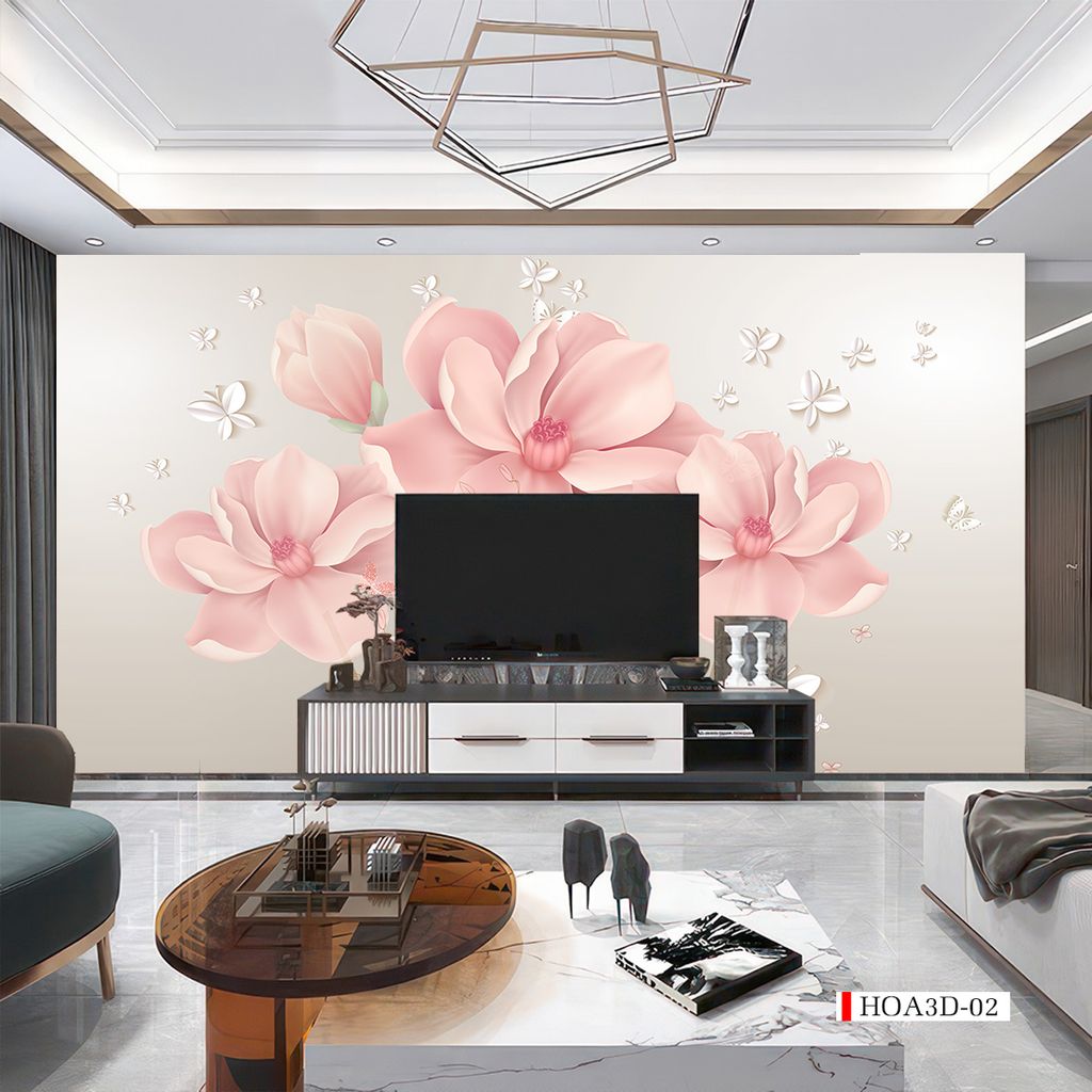 TRANH VẢI DÁN TƯỜNG 3D PHÒNG KHÁCH - TRANH HOA 3D | MÃ HOA3D-02