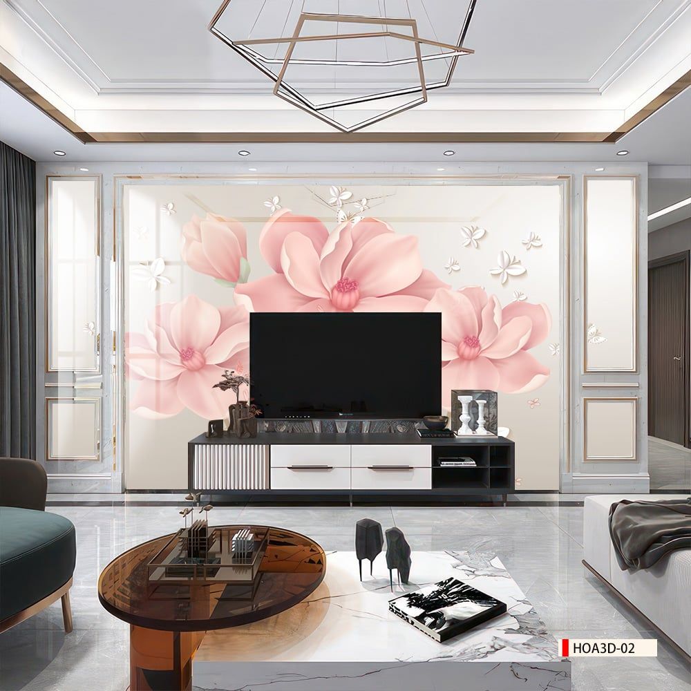 TRANH PVC ỐP TƯỜNG - VÁCH TRANG TRÍ TIVI PHÒNG KHÁCH - TRANH VÂN ĐÁ HOA 3D | MÃ Hoa3D-02