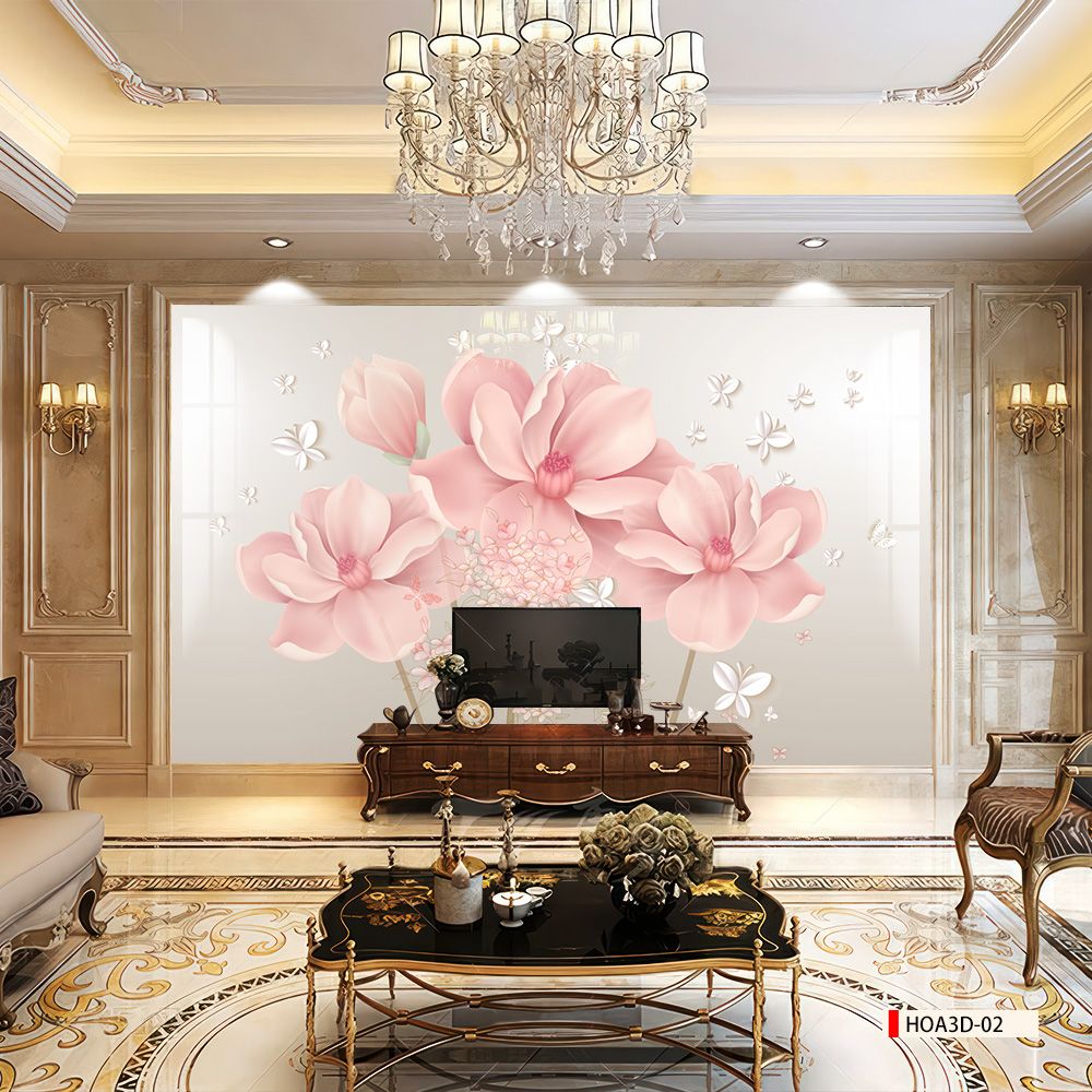 TRANH PVC ỐP TƯỜNG - VÁCH TRANG TRÍ TIVI PHÒNG KHÁCH - TRANH VÂN ĐÁ HOA 3D | MÃ Hoa3D-02