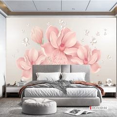 TRANH VẢI DÁN TƯỜNG 3D PHÒNG KHÁCH - TRANH HOA 3D | MÃ HOA3D-02