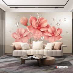 TRANH VẢI DÁN TƯỜNG 3D PHÒNG KHÁCH - TRANH HOA 3D | MÃ HOA3D-02