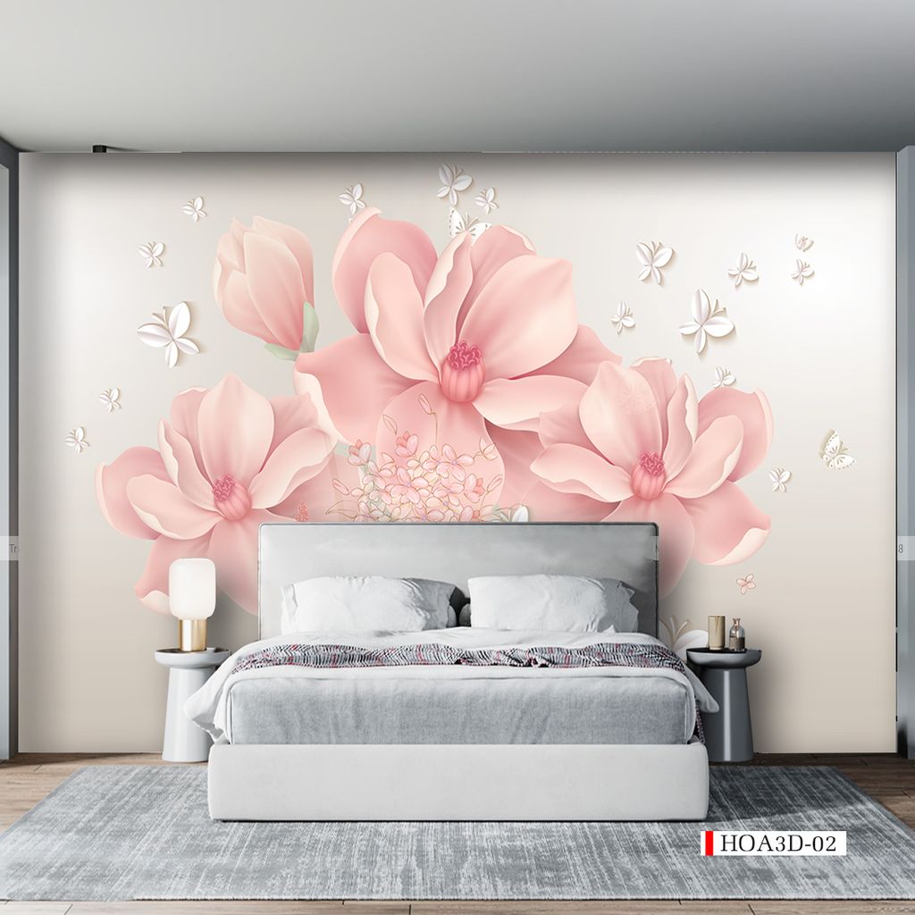 TRANH VẢI DÁN TƯỜNG 3D PHÒNG KHÁCH - TRANH HOA 3D | MÃ HOA3D-02