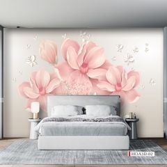 TRANH VẢI DÁN TƯỜNG 3D PHÒNG KHÁCH - TRANH HOA 3D | MÃ HOA3D-02