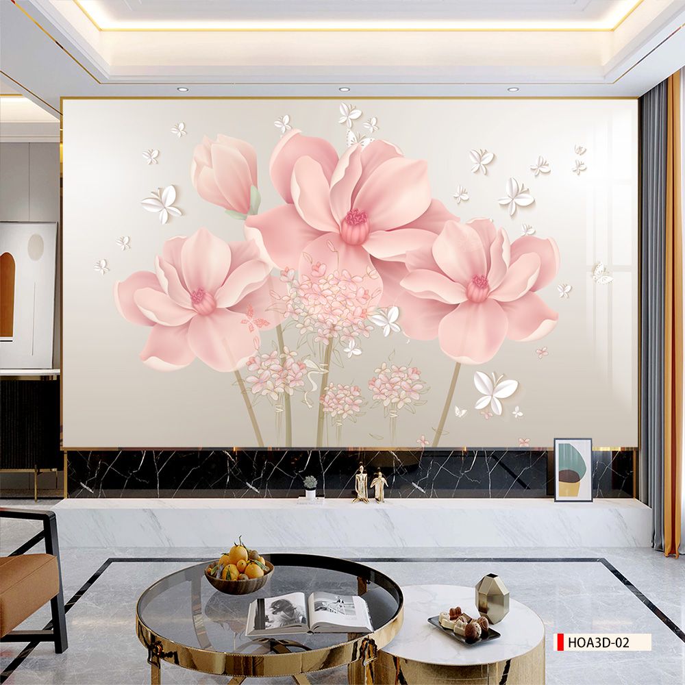 TRANH PVC ỐP TƯỜNG - VÁCH TRANG TRÍ TIVI PHÒNG KHÁCH - TRANH VÂN ĐÁ HOA 3D | MÃ Hoa3D-02