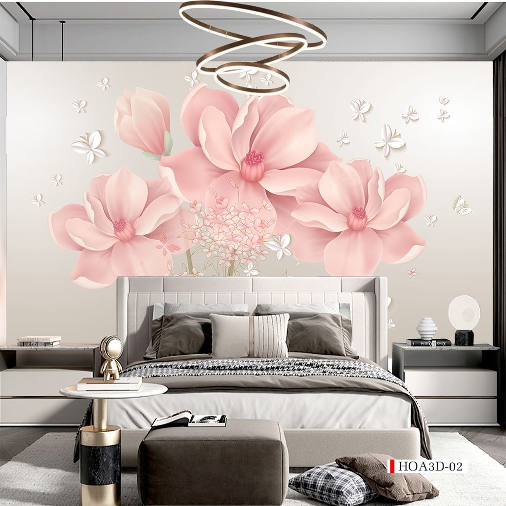 TRANH VẢI DÁN TƯỜNG 3D PHÒNG KHÁCH - TRANH HOA 3D | MÃ HOA3D-02