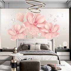 TRANH VẢI DÁN TƯỜNG 3D PHÒNG KHÁCH - TRANH HOA 3D | MÃ HOA3D-02