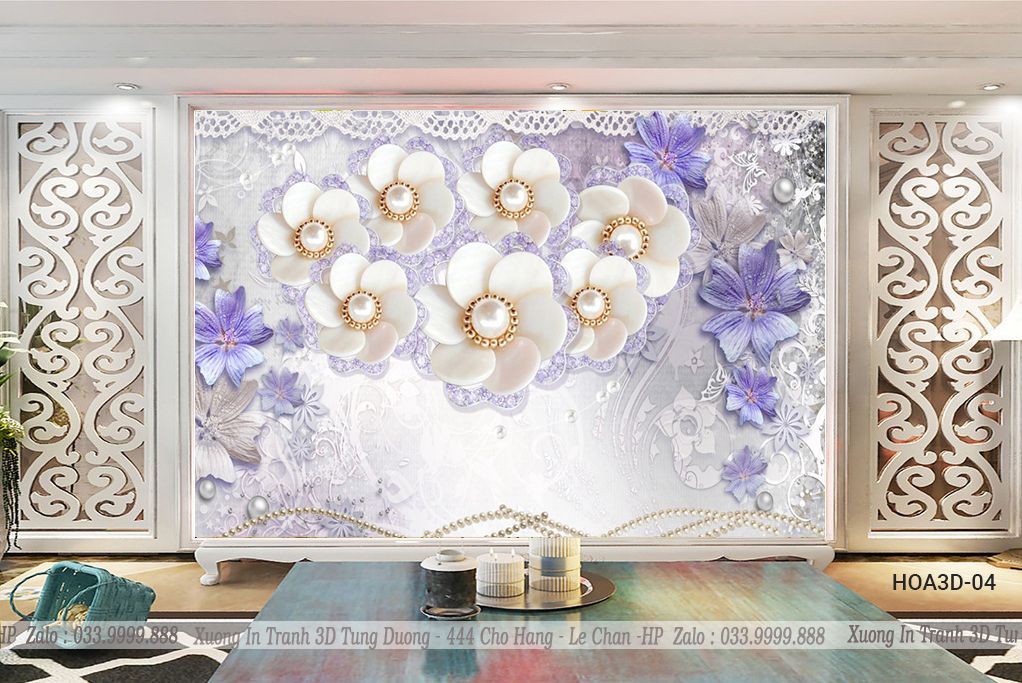 TRANH PVC ỐP TƯỜNG - VÁCH TRANG TRÍ TIVI PHÒNG KHÁCH - TRANH VÂN ĐÁ HOA 3D | MÃ Hoa3D-04
