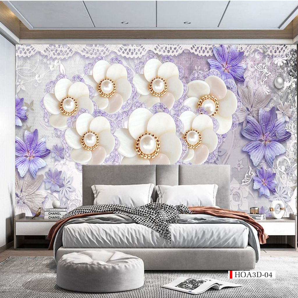 TRANH VẢI DÁN TƯỜNG 3D PHÒNG KHÁCH - TRANH HOA 3D | MÃ HOA3D-04