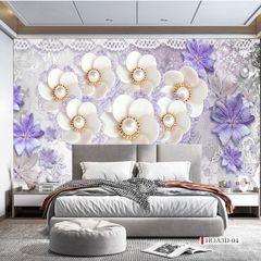 TRANH VẢI DÁN TƯỜNG 3D PHÒNG KHÁCH - TRANH HOA 3D | MÃ HOA3D-04
