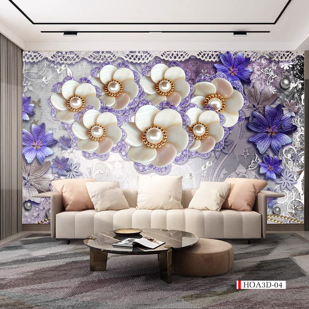 TRANH VẢI DÁN TƯỜNG 3D PHÒNG KHÁCH - TRANH HOA 3D | MÃ HOA3D-04