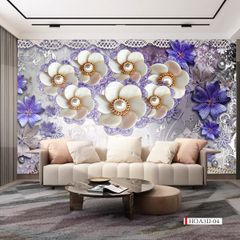 TRANH VẢI DÁN TƯỜNG 3D PHÒNG KHÁCH - TRANH HOA 3D | MÃ HOA3D-04