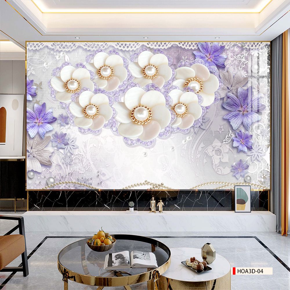 TRANH PVC ỐP TƯỜNG - VÁCH TRANG TRÍ TIVI PHÒNG KHÁCH - TRANH VÂN ĐÁ HOA 3D | MÃ Hoa3D-04