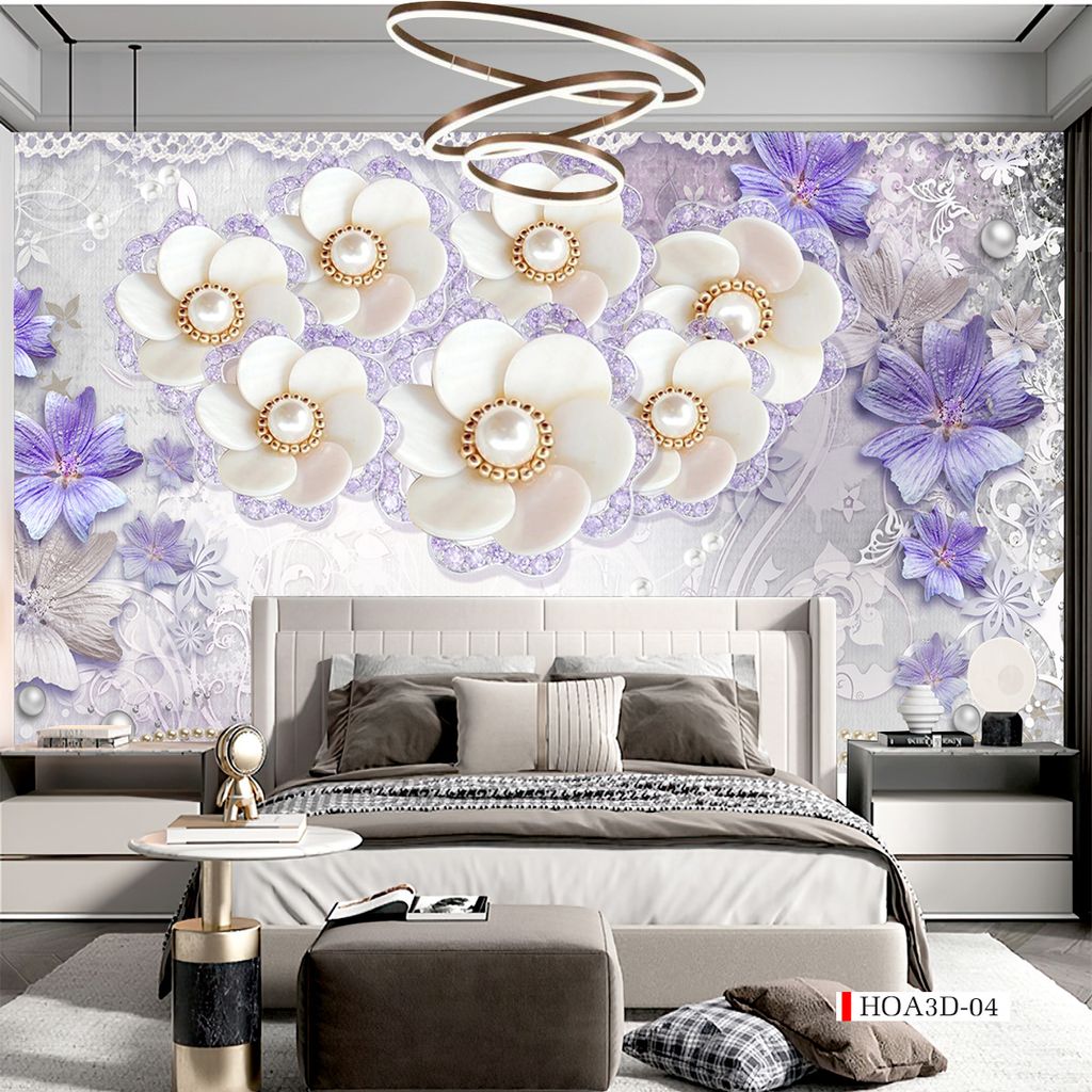 TRANH VẢI DÁN TƯỜNG 3D PHÒNG KHÁCH - TRANH HOA 3D | MÃ HOA3D-04