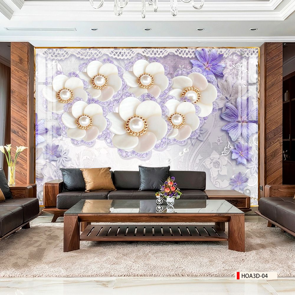 TRANH PVC ỐP TƯỜNG - VÁCH TRANG TRÍ TIVI PHÒNG KHÁCH - TRANH VÂN ĐÁ HOA 3D | MÃ Hoa3D-04
