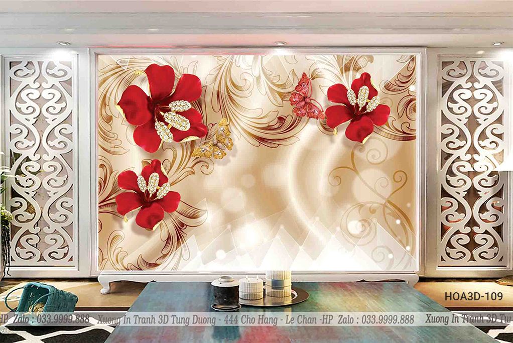 TRANH PVC ỐP TƯỜNG - VÁCH TRANG TRÍ TIVI PHÒNG KHÁCH, PHÒNG NGỦ - TRANH VÂN ĐÁ HOA 3D | MÃ Hoa3D-109