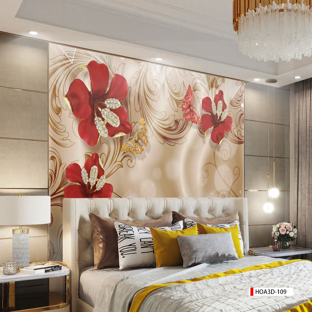 TRANH PVC ỐP TƯỜNG - VÁCH TRANG TRÍ TIVI PHÒNG KHÁCH, PHÒNG NGỦ - TRANH VÂN ĐÁ HOA 3D | MÃ Hoa3D-109