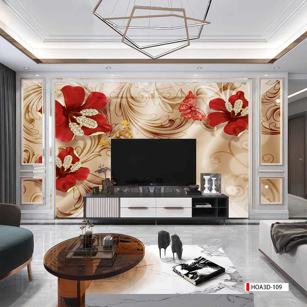 TRANH PVC ỐP TƯỜNG - VÁCH TRANG TRÍ TIVI PHÒNG KHÁCH, PHÒNG NGỦ - TRANH VÂN ĐÁ HOA 3D | MÃ Hoa3D-109