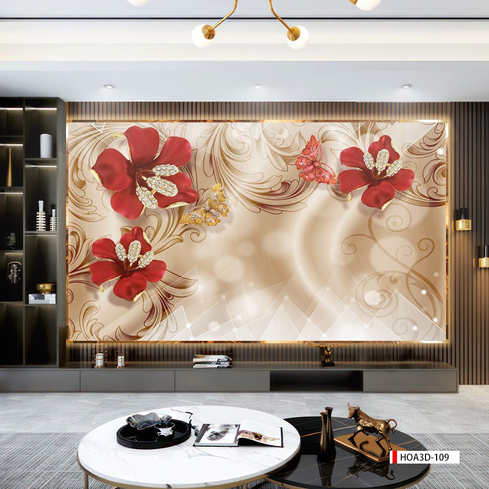 TRANH PVC ỐP TƯỜNG - VÁCH TRANG TRÍ TIVI PHÒNG KHÁCH, PHÒNG NGỦ - TRANH VÂN ĐÁ HOA 3D | MÃ Hoa3D-109