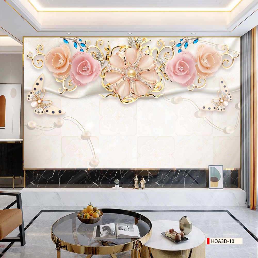 TRANH PVC ỐP TƯỜNG - VÁCH TRANG TRÍ PHÒNG NGỦ - TRANH VÂN ĐÁ HOA 3D | MÃ Hoa3D-10