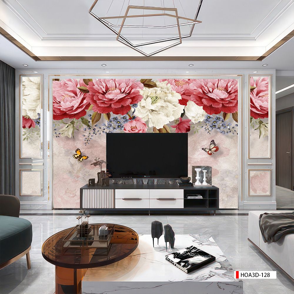 TRANH PVC ỐP TƯỜNG - VÁCH TRANG TRÍ TIVI PHÒNG KHÁCH, PHÒNG NGỦ - TRANH VÂN ĐÁ HOA 3D | MÃ Hoa3D-128
