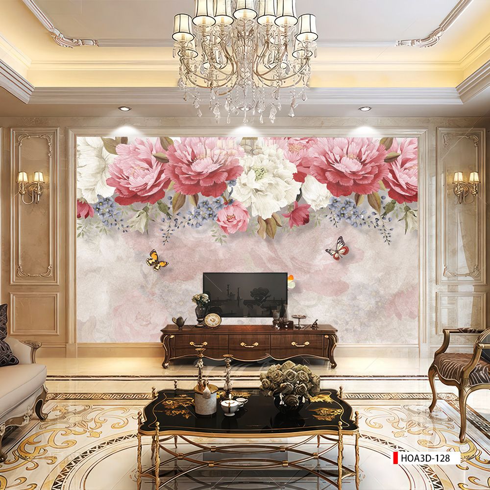 TRANH PVC ỐP TƯỜNG - VÁCH TRANG TRÍ TIVI PHÒNG KHÁCH, PHÒNG NGỦ - TRANH VÂN ĐÁ HOA 3D | MÃ Hoa3D-128