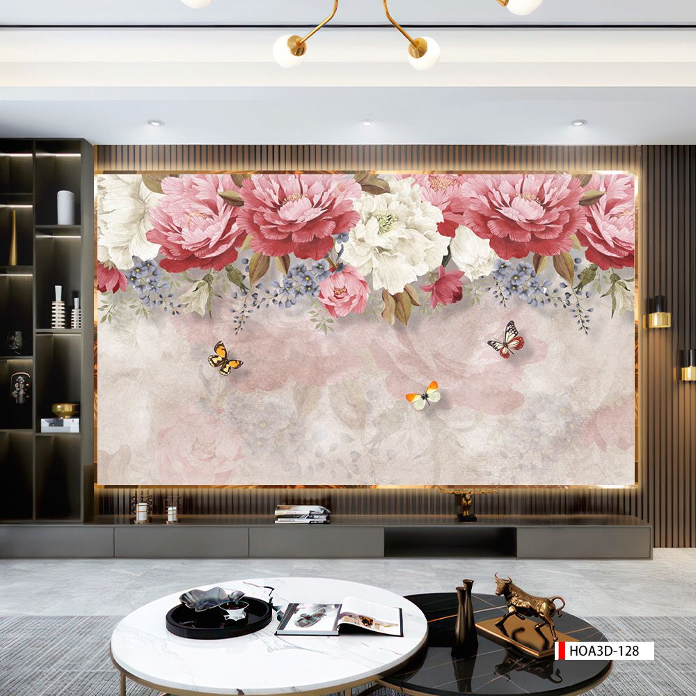 TRANH PVC ỐP TƯỜNG - VÁCH TRANG TRÍ TIVI PHÒNG KHÁCH, PHÒNG NGỦ - TRANH VÂN ĐÁ HOA 3D | MÃ Hoa3D-128
