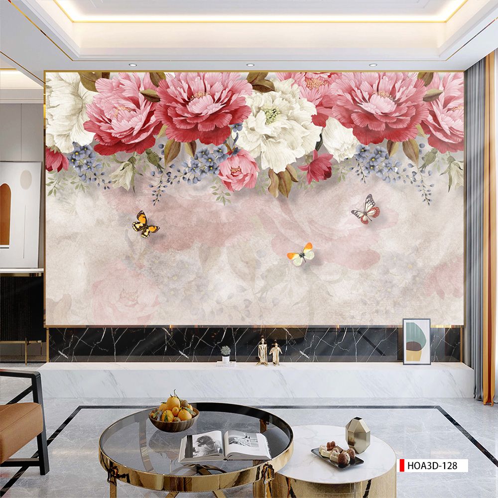 TRANH PVC ỐP TƯỜNG - VÁCH TRANG TRÍ TIVI PHÒNG KHÁCH, PHÒNG NGỦ - TRANH VÂN ĐÁ HOA 3D | MÃ Hoa3D-128