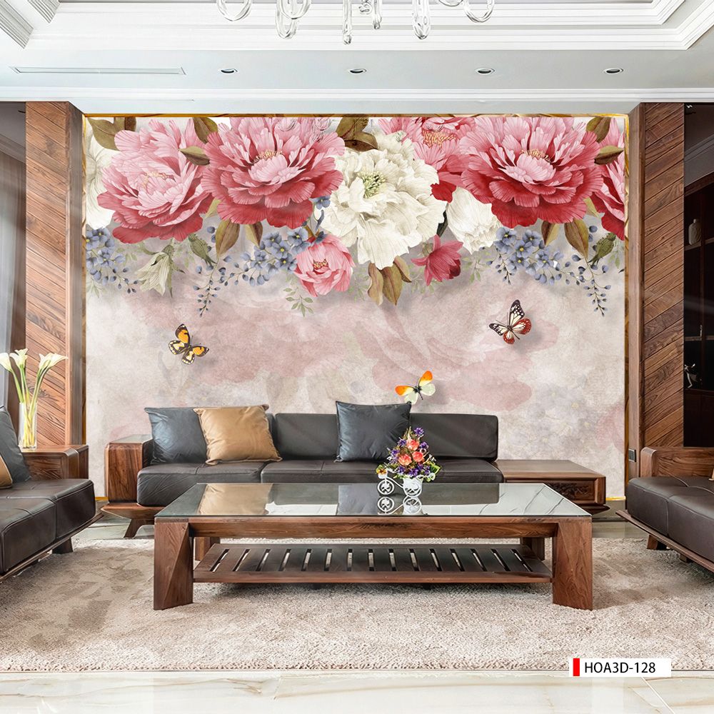 TRANH PVC ỐP TƯỜNG - VÁCH TRANG TRÍ TIVI PHÒNG KHÁCH, PHÒNG NGỦ - TRANH VÂN ĐÁ HOA 3D | MÃ Hoa3D-128