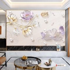TRANH PVC ỐP TƯỜNG - VÁCH TRANG TRÍ PHÒNG NGỦ - TRANH VÂN ĐÁ HOA 3D | MÃ Hoa3D-20