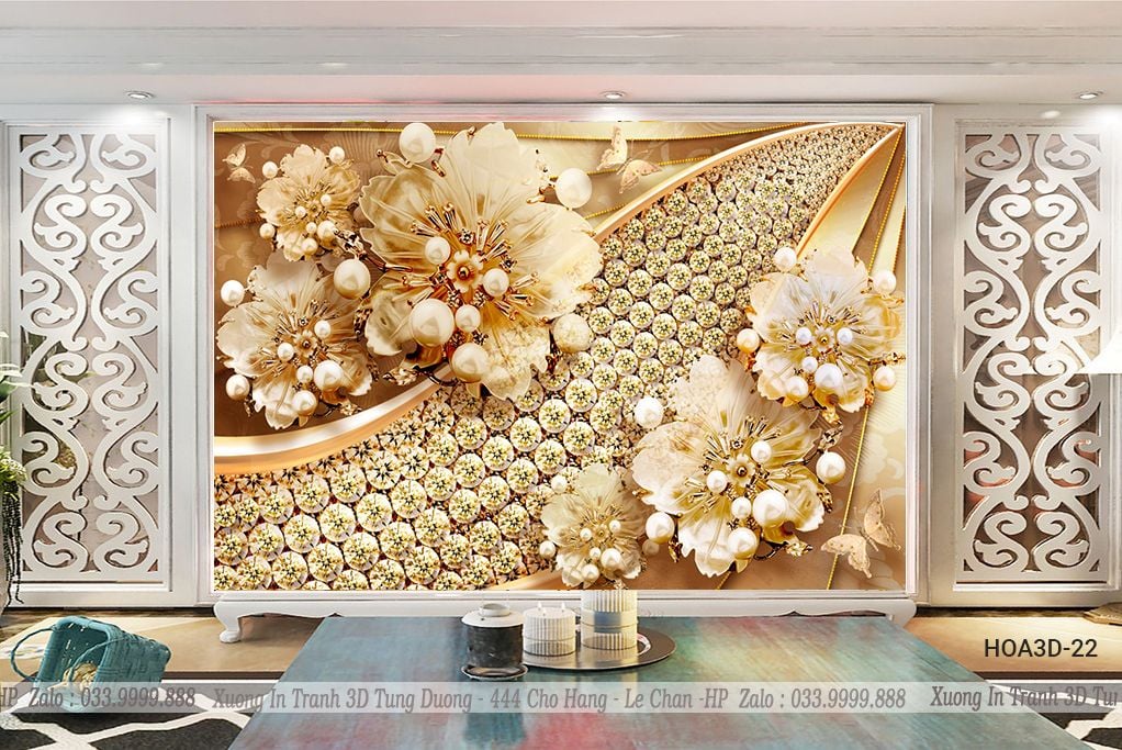TRANH PVC ỐP TƯỜNG - VÁCH TRANG TRÍ PHÒNG KHÁCH - TRANH VÂN ĐÁ HOA 3D | MÃ Hoa3D-22