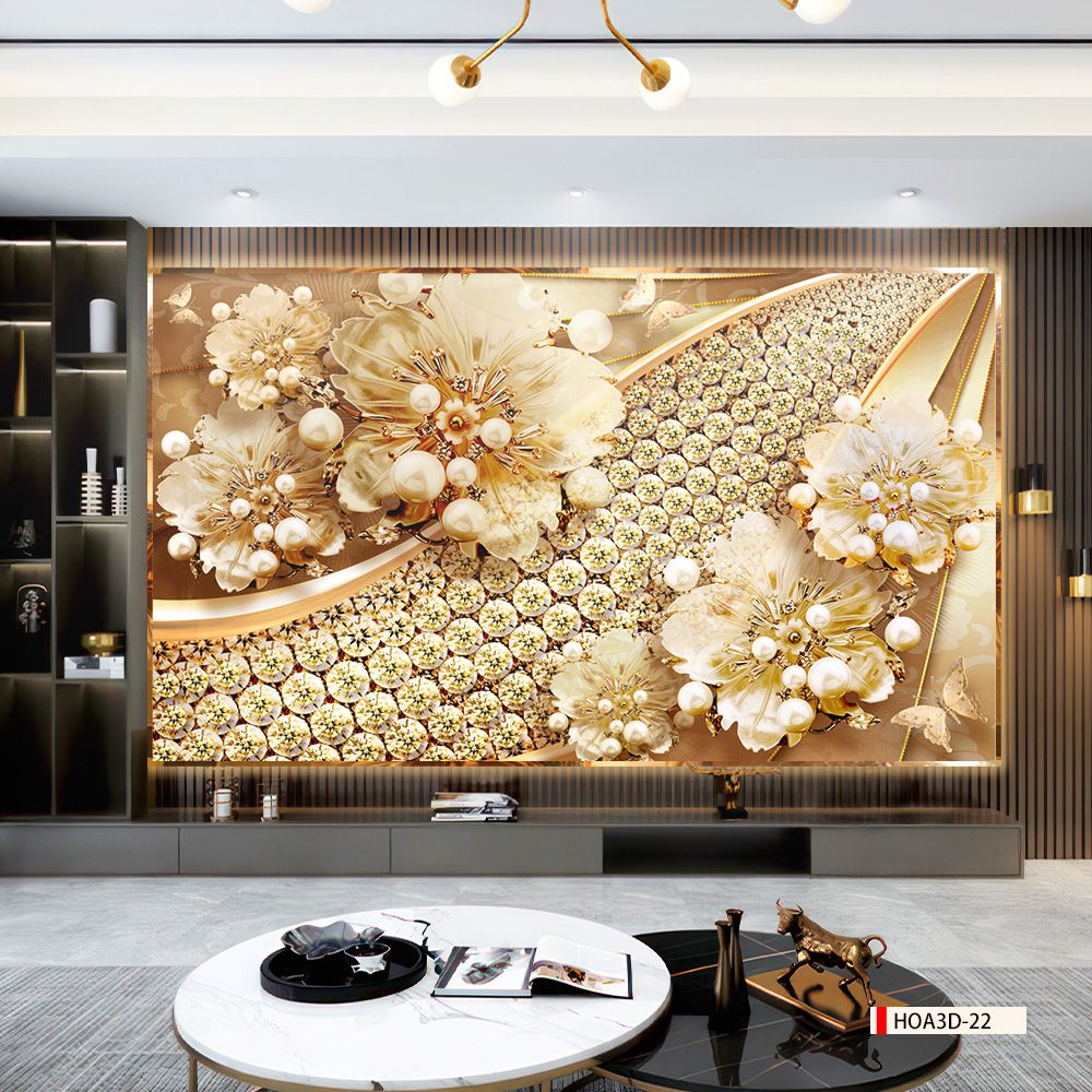 TRANH PVC ỐP TƯỜNG - VÁCH TRANG TRÍ PHÒNG KHÁCH - TRANH VÂN ĐÁ HOA 3D | MÃ Hoa3D-22
