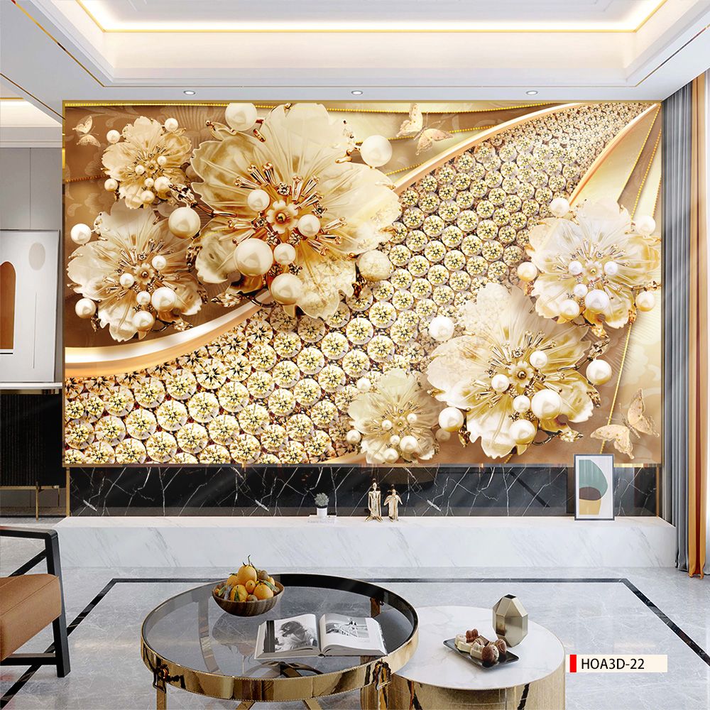 TRANH PVC ỐP TƯỜNG - VÁCH TRANG TRÍ PHÒNG KHÁCH - TRANH VÂN ĐÁ HOA 3D | MÃ Hoa3D-22
