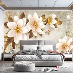 TRANH VẢI DÁN TƯỜNG 3D PHÒNG KHÁCH - TRANH HOA 3D | MÃ HOA3D-30