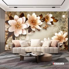 TRANH VẢI DÁN TƯỜNG 3D PHÒNG KHÁCH - TRANH HOA 3D | MÃ HOA3D-30